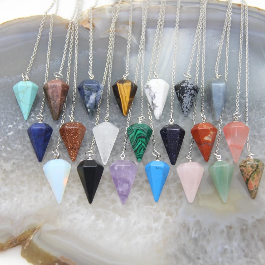 Natural Quartz Reiki Healing Pendulum Dowsing Necklace