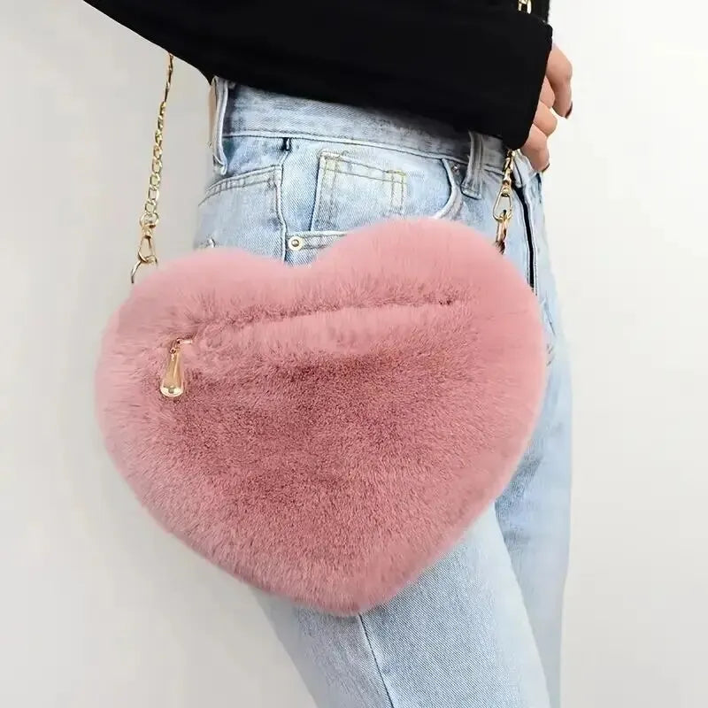 Heart Shaped Fluffy Crossbody Handbag